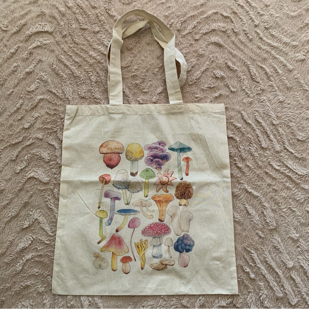 Mushroom Fungi Canvas Tote Bag Cotton Weave Over the Shoulder Purse NWOT